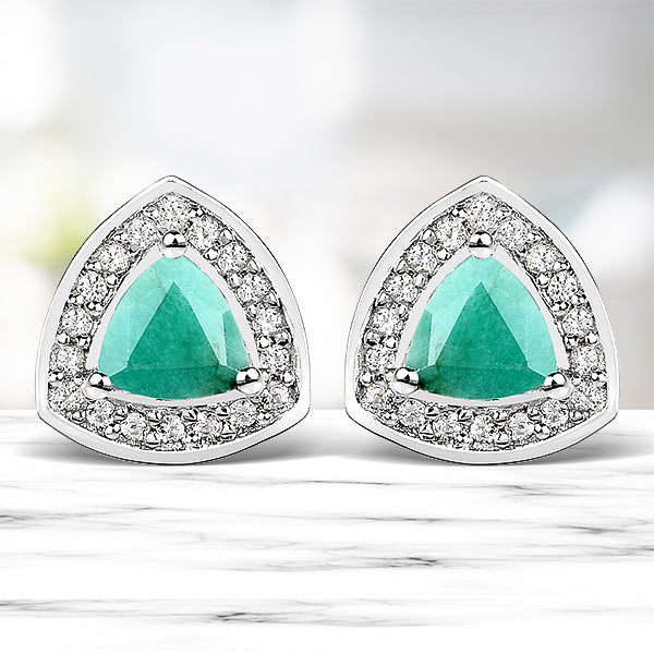 0.90 Carat Genuine Emerald and White Topaz .925 Sterling Silver Earrings