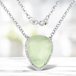 10.77 Carat Genuine Prehnite And White Topaz .925 Sterling Silver Pendant