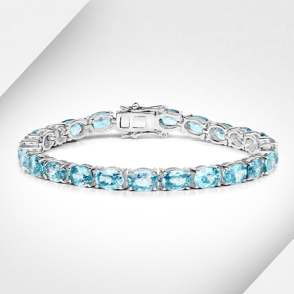 14.30 Carat Genuine Blue Zircon .925 Sterling Silver Bracelet