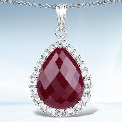 18.46 Carat Dyed Ruby and White Topaz .925 Sterling Silver Pendant