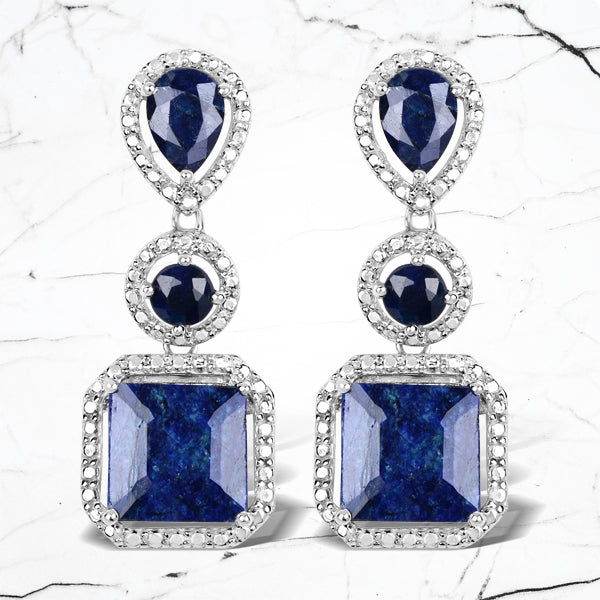 11.62 Carat Dyed Sapphire .925 Sterling Silver Earrings