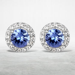 0.59 Carat Genuine Tanzanite and White Topaz .925 Sterling Silver Earrings