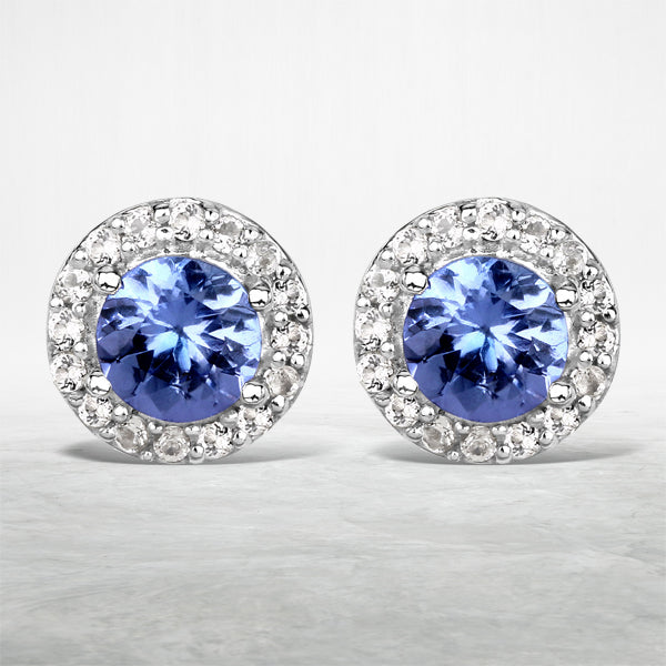 0.59 Carat Genuine Tanzanite and White Topaz .925 Sterling Silver Earrings