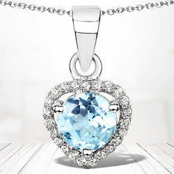 1.17 Carat Genuine Blue Topaz and White Topaz .925 Sterling Silver Pendant