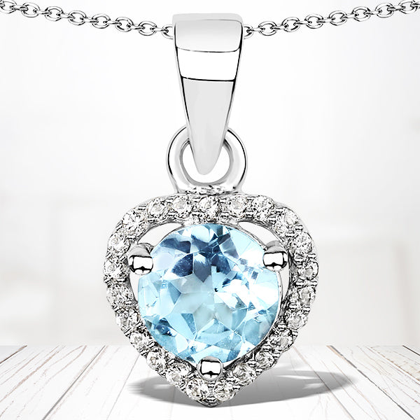 1.17 Carat Genuine Blue Topaz and White Topaz .925 Sterling Silver Pendant