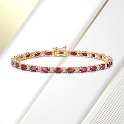 7.01 Carat Genuine Ruby and White Diamond 14K Yellow Gold Bracelet