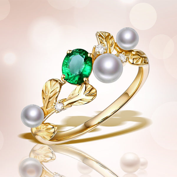 14k Gold Emerald and Diamond Engagement Ring for Women