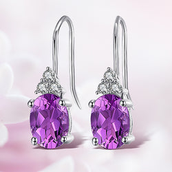 925 Sterling Silver Oval Purple Created Alexandrite Sapphires Clip-On Drop Earrings for Women