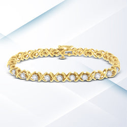 10K Yellow Gold Plated Sterling Silver 1 cttw Diamond Link Bracelet (J-K Clarity, I1-I2 Color) - Size 7"