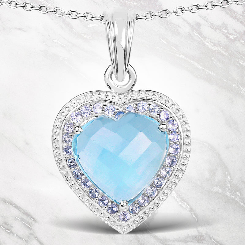 7.36 Carat Genuine Blue Topaz and Tanzanite .925 Sterling Silver Pendant