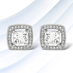 Cushion Earrings with Cubic Zirconia in Sterling Silver