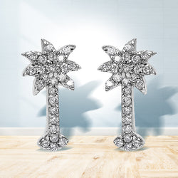 14K White Gold 1/4 Cttw Diamond Palm Tree Push Back Stud Earrings (K-L Color, I1-I2 Clarity)