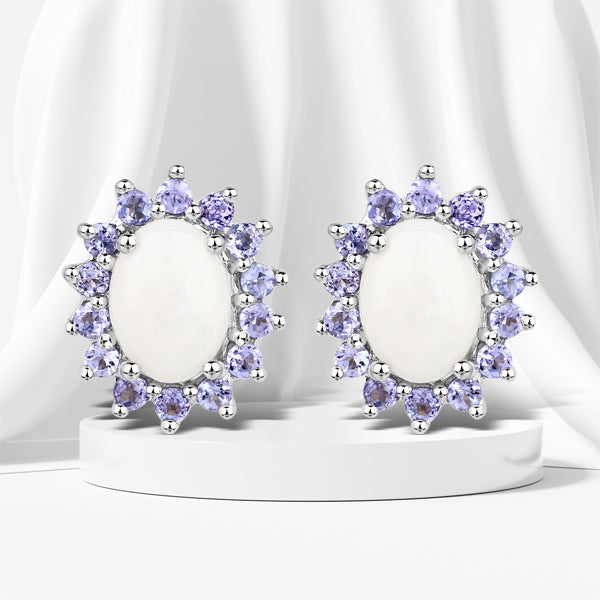 2.44 Carat Genuine Opal and Tanzanite .925 Sterling Silver Earrings