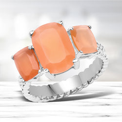 4.90 Carat Genuine Peach Moonstone .925 Sterling Silver Ring