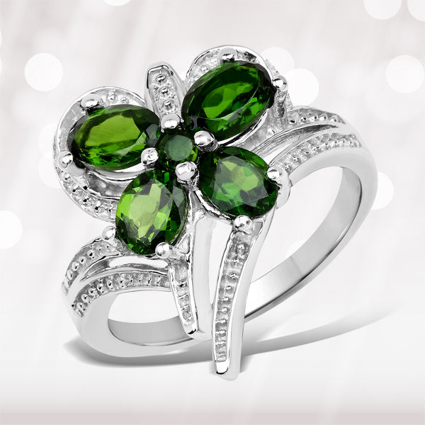 1.64 Carat Genuine Chrome Diopside .925 Sterling Silver Ring