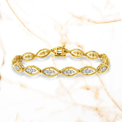 10K Yellow Gold Plated .925 Sterling Silver 1 cttw Prong Set Round-Cut Diamond Link Bracelet (J-K Color, I1-I2 Clarity) - 7.25"