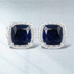 6.52 Carat Dyed Sapphire, Blue Sapphire and White Topaz .925 Sterling Silver Earrings