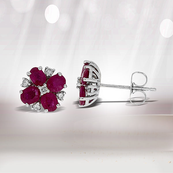 Natural 1.75ct Ruby Diamond Earrings 14KT White Gold