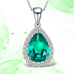 925 Sterling Silver Pear Simulated Nano Emerald Pendant for Women