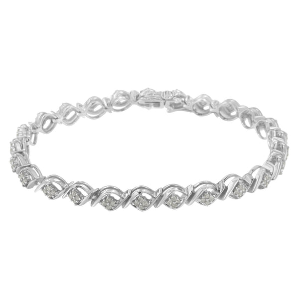 Sterling Silver Diamond Cluster Link Bracelet (1 cttw, I-J Color, I2-I3 Clarity)