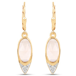 14K Yellow Gold Plated 4.42 Carat Genuine Rose Quartz and White Topaz .925 Sterling Silver Earrings