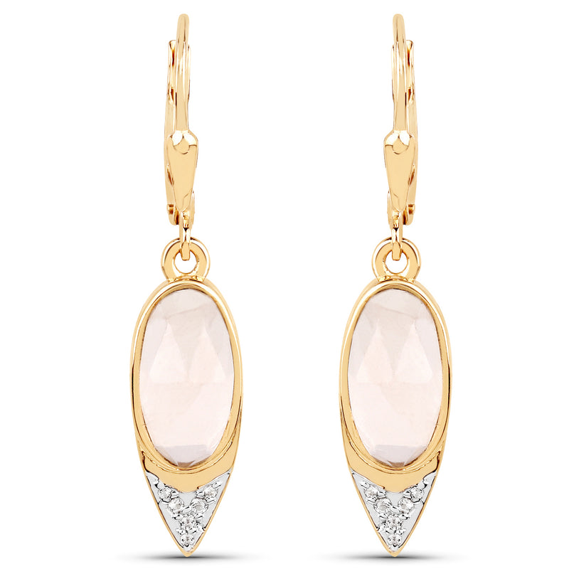 14K Yellow Gold Plated 4.42 Carat Genuine Rose Quartz and White Topaz .925 Sterling Silver Earrings