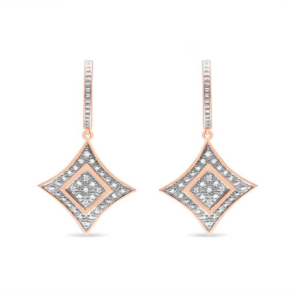 14K Rose Gold Plated .925 Sterling Silver Round-Cut Diamond Accent Dangle Rhombus Earrings (H-I Color, I2-I3 Clarity)