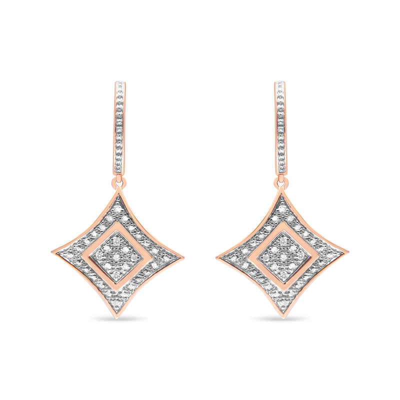 14K Rose Gold Plated .925 Sterling Silver Round-Cut Diamond Accent Dangle Rhombus Earrings (H-I Color, I2-I3 Clarity)