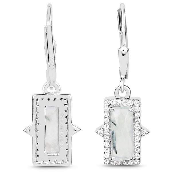 3.56 Carat Genuine Prehnite and White Topaz .925 Sterling Silver Earrings