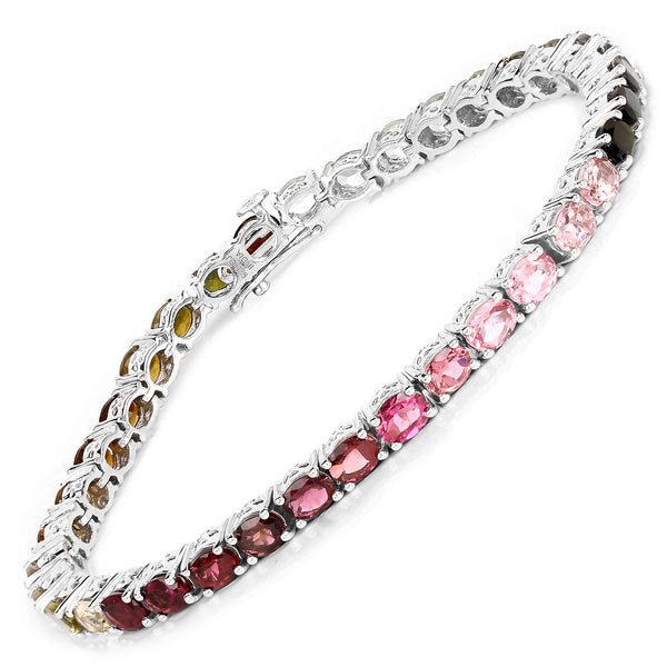 11.16 Carat Genuine Pink Tourmaline, Green Tourmaline and Brown Tourmaline .925 Sterling Silver Bracelet