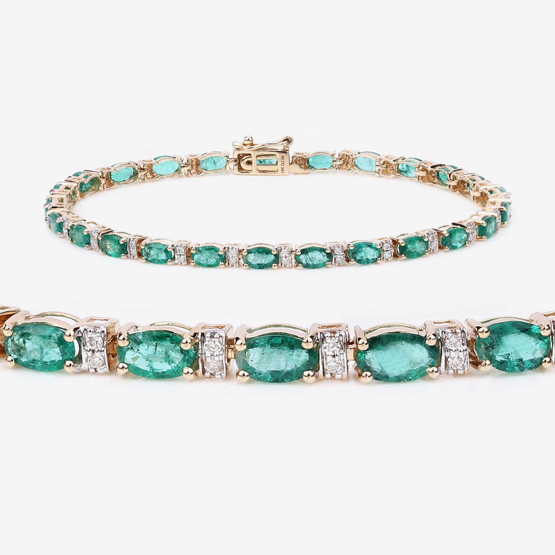 4.98 Carat Genuine Zambian Emerald and White Diamond 14K Yellow Gold Bracelet