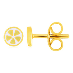 14k Yellow Gold and Enamel Lemon Slice Stud Earrings