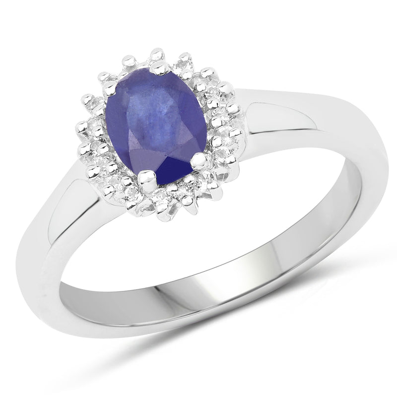 1.09 Carat Genuine Glass Filled Sapphire and White Topaz .925 Sterling Silver Ring