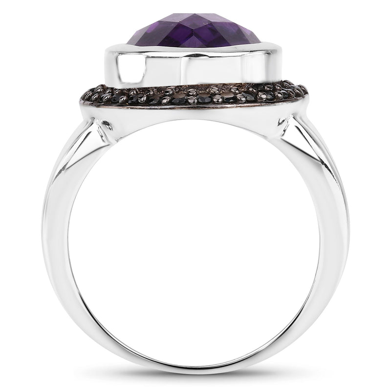 5.35 Carat Genuine Amethyst and Black Spinel .925 Sterling Silver Ring