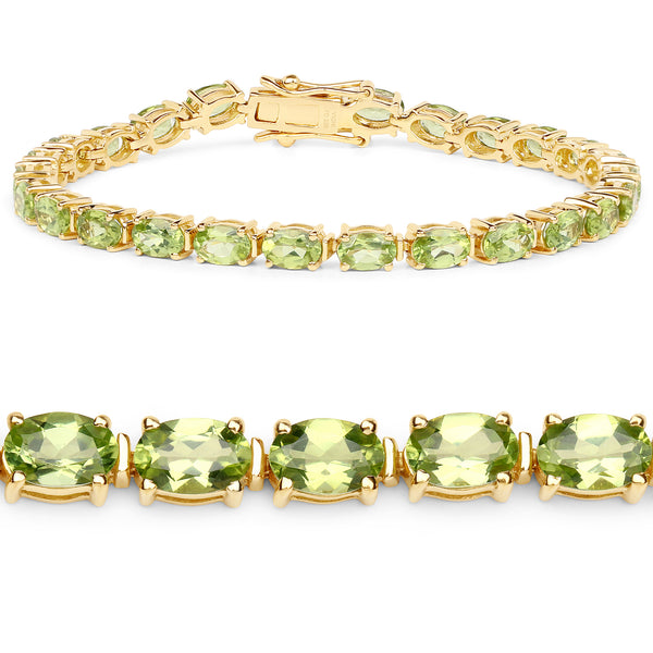 18K Yellow Gold Plated 11.18 Carat Genuine Peridot .925 Sterling Silver Bracelet