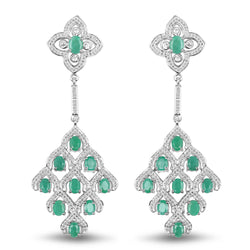 3.22 Carat Genuine Emerald & White Topaz .925 Sterling Silver Earrings