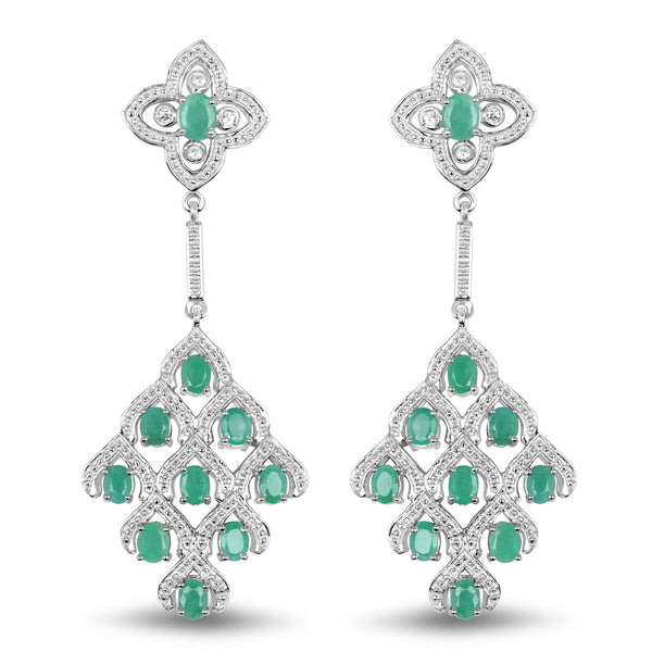 3.22 Carat Genuine Emerald & White Topaz .925 Sterling Silver Earrings