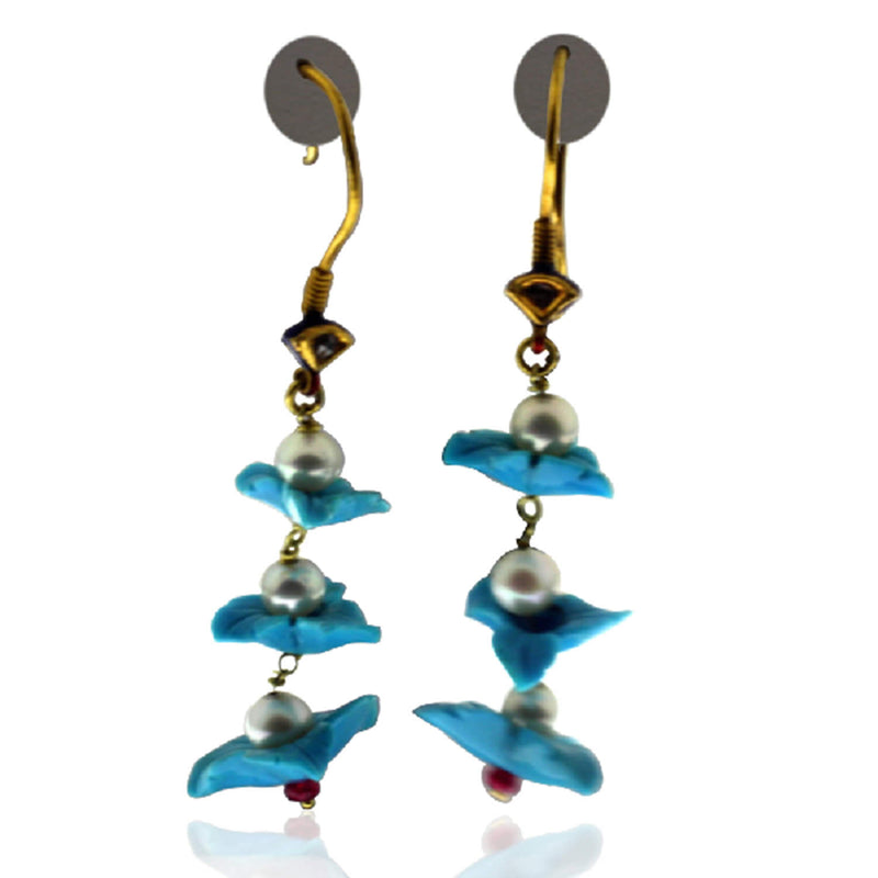 0.1Ct Diamond Gemstone Dangle Earrings 18K Yellow Gold Hook Earrings Jewelry