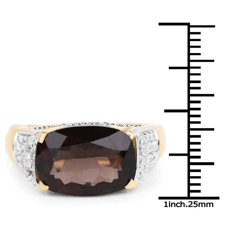 6.65 Carat Genuine Smoky Quartz and White Topaz .925 Sterling Silver Ring