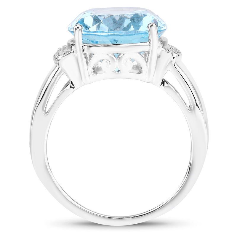 8.36 Carat Genuine Blue Topaz and White Zircon .925 Sterling Silver Ring