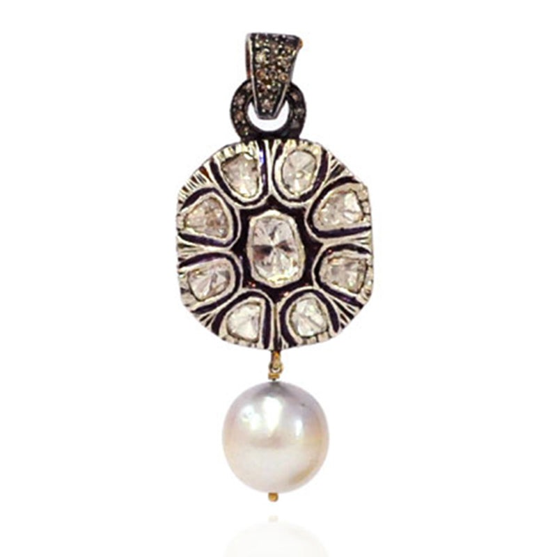 Natural Pearl Diamond 14k Gold 925 Sterling Silver Pendant Vintage Style Jewelry