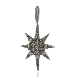 Pave Diamond Starburst Charm Sterling Silver Pendant Jewelry