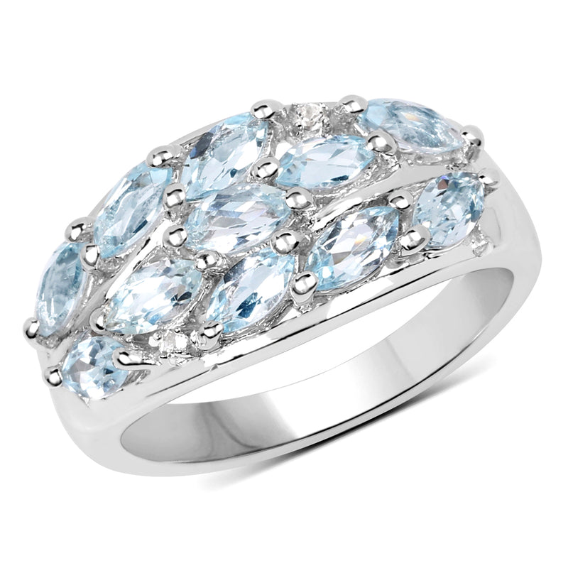 2.22 Carat Genuine  Blue Topaz and White Topaz .925 Sterling Silver Ring