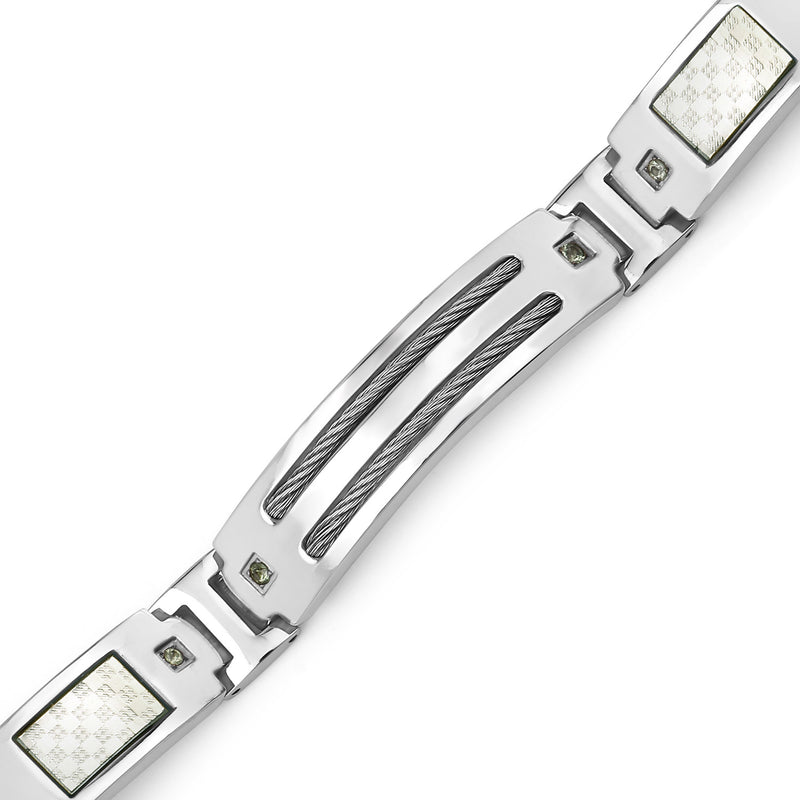 Titanium Men's Bracelet, Mens Titanium Bracelet with Silver Plated Steel Inlay, 0.48ctw. Natural Green Sapphire Rounds