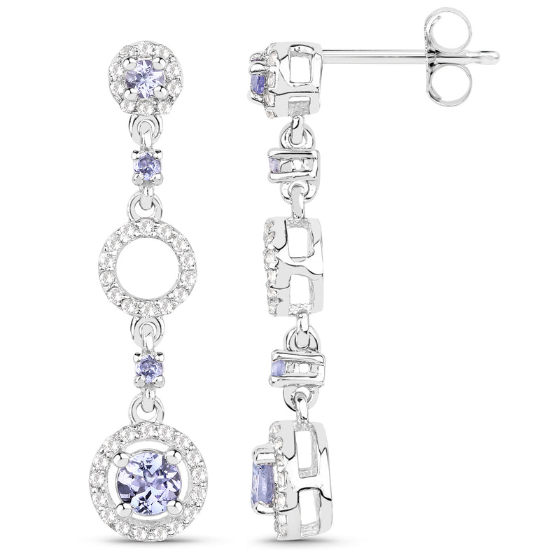 1.09 Carat Genuine Tanzanite and White Topaz .925 Sterling Silver Earrings