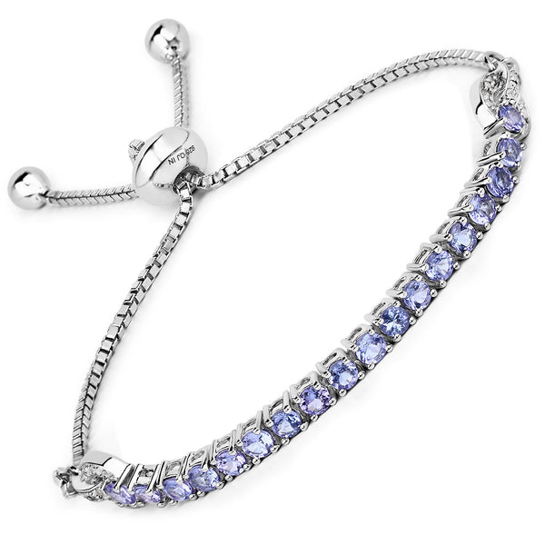 1.87 Carat Genuine Tanzanite and White Zircon .925 Sterling Silver Bracelet