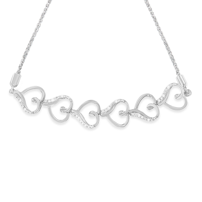 .925 Sterling Silver Diamond Accented Open Hearts 6”-9” Adjustable Chain Bolo Bracelet (H-I Color, I2-I3 Clarity)