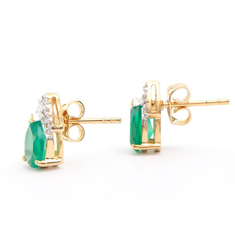 2.08 TW CTS GREEN AGATE & DIAMONDS 18K GOLD PLATED DESIGNER EAR-RINGS