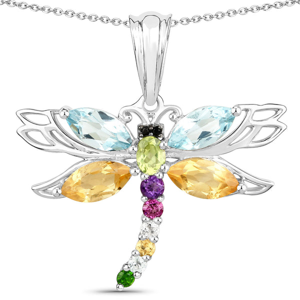 2.88 Carat Genuine Multi Stones .925 Sterling Silver Pendant