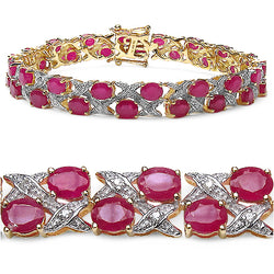 14K Yellow Gold Plated 18.32 Carat Genuine Ruby .925 Sterling Silver Bracelet